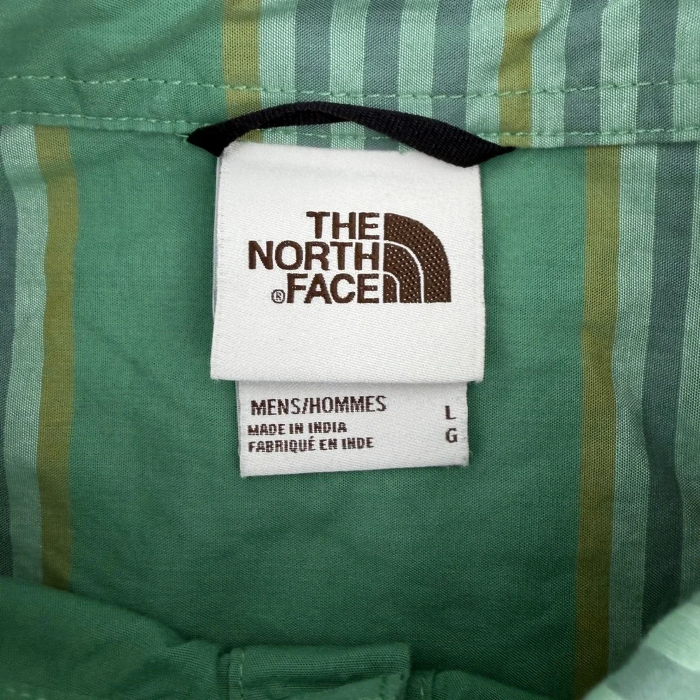 The North Face Shirt Mens L Green Striped Short Sleeve Hiking Pocket Gorpcore